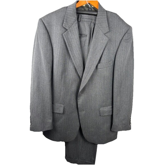 Evan Picone - Elder-Beerman Men’s Suit 2 Piece Gray Wool Jacket 46R Pants 38x28 - Picture 1 of 12